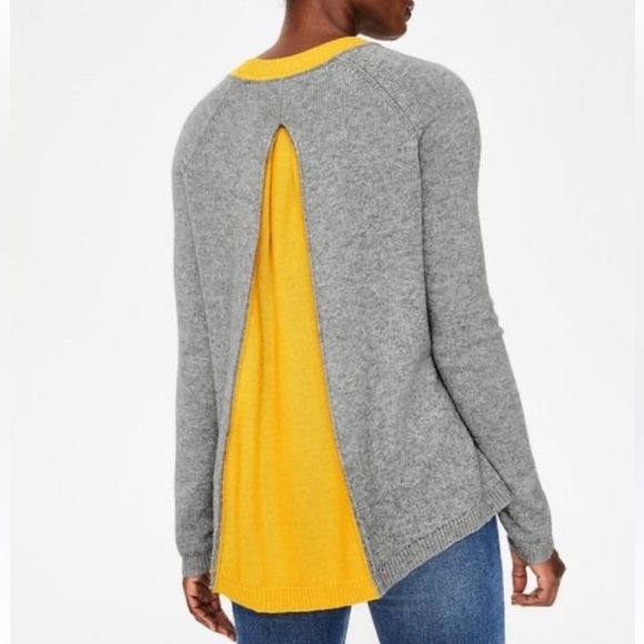 Boden Mollie Wool Cashmere Blend Sweater Color Block Gray and Yellow Sz M - Picture 3 of 12